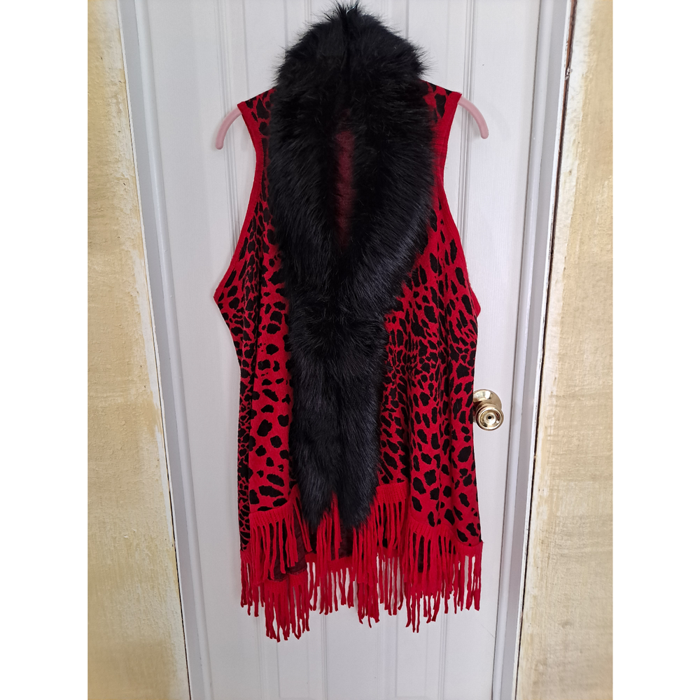 Unbranded Red Leopard Print Faux Fur Vest